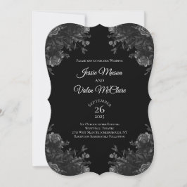 Invitación Rosas negros y grises Boda gótica elegante