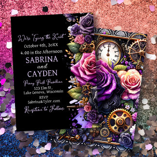 Invitación Rosas negros y morados Steampunk Boda gótico