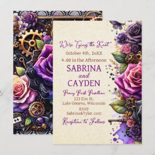Invitación Rosas negros y morados Steampunk Boda gótico