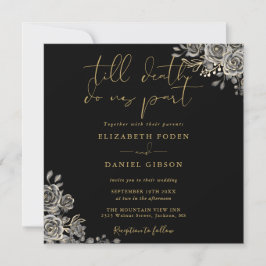 Invitación Rosas Negros Y Oro Boda Gótico Floral