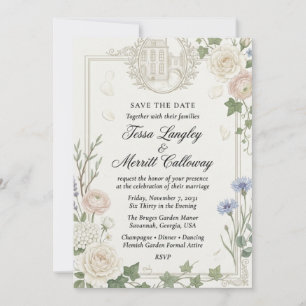 Invitación Rosas Neutras, Guisantes Dulces, Digitalis, Manzan