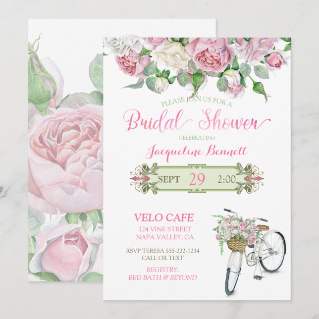 Invitación Rosas nupciales del rosa de la cesta de la (Anverso / Reverso)