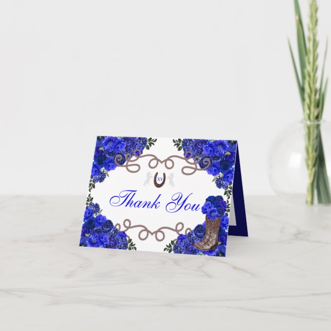 Invitación Rosas Occidentales Blue Charra Quinceanera Gracias (Anverso)