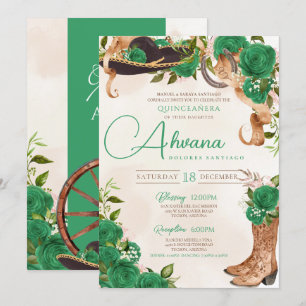 Invitación Rosas occidentales Charra Quinceanera