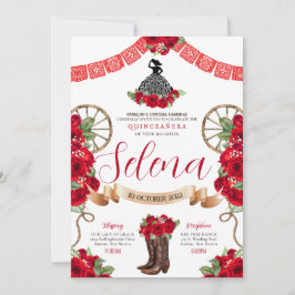 Invitación Rosas occidentales de Charro Rojo Quinceanera Pape