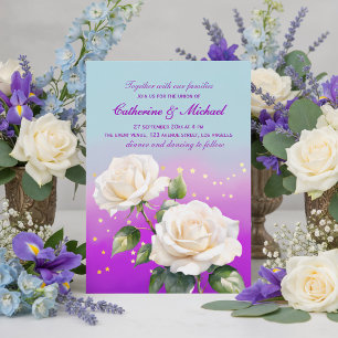 Invitación Rosas Ombre Acuarela Azul Rosa Púrpura Boda
