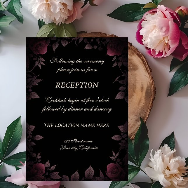 Invitación Rosas oscuras Borgoña Recepción de boda negra (Subido por el creador)