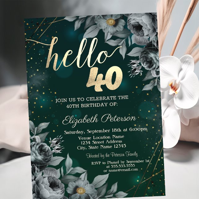 Invitación Rosas oscuras Cumpleaños 40 verde (Subido por el creador)