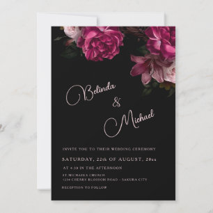 Invitación Rosas oscuras dibujadas a mano Foto Boda