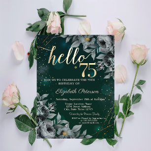 Invitación Rosas oscuras verde 75 cumpleaños
