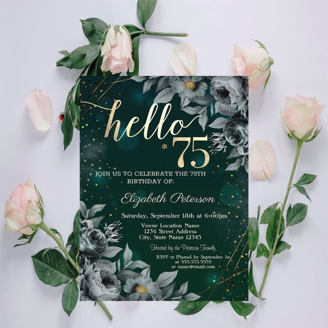 Invitación Rosas oscuras verde 75 cumpleaños (Subido por el creador)
