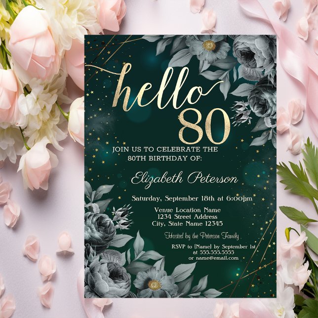 Invitación Rosas Oscuras Verde 80 Cumpleaños (Subido por el creador)