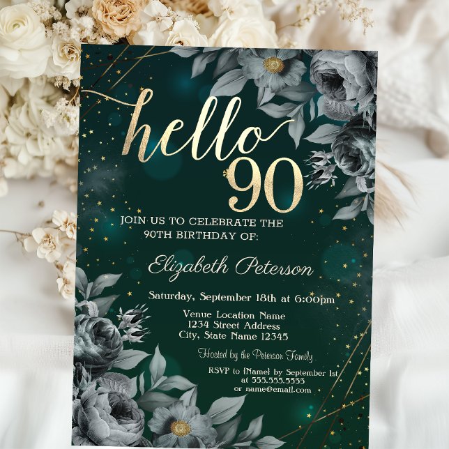 Invitación Rosas Oscuras Verde 90 Cumpleaños (Subido por el creador)