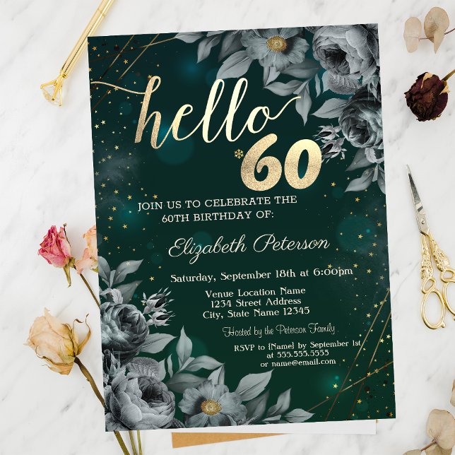 Invitación Rosas Oscuras Verdes 60 Cumpleaños (Subido por el creador)