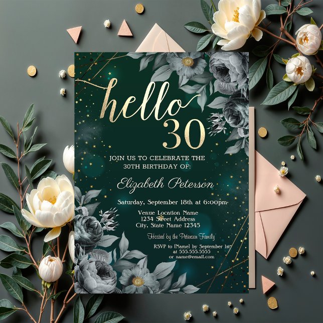 Invitación Rosas oscuras verdes Cumpleaños 30 (Subido por el creador)
