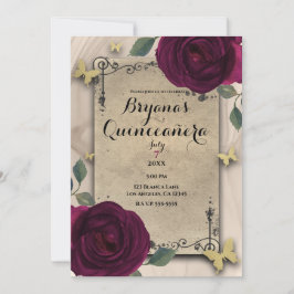 Invitación Rosas Oscuras Vintage de Antiguo Mundo Mariposa Qu
