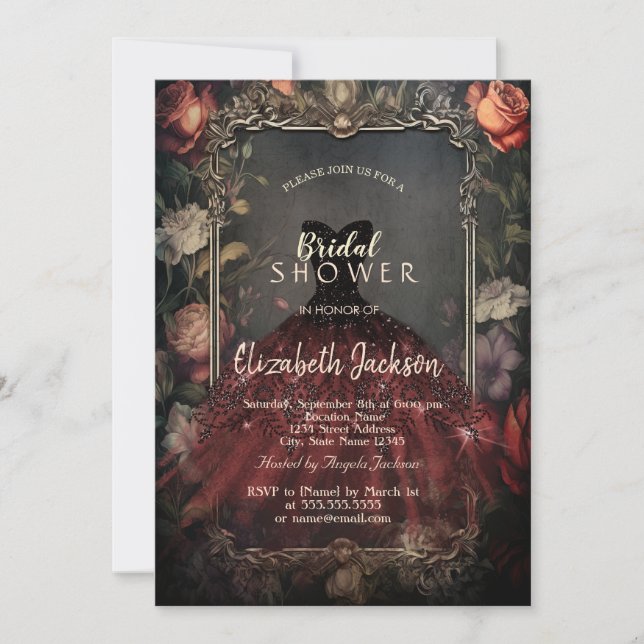 Invitación Rosas oscuros de época vestidos con ducha de novia (Anverso)
