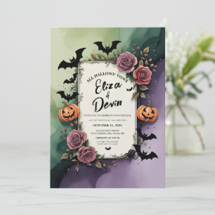 Invitación Rosas oscuros Halloween Boda acuarela