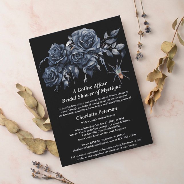 Invitación Rosas oscuros Spider Gothic Halloween Bridal Showe (Subido por el creador)