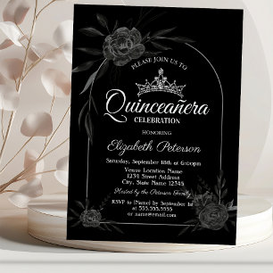 Invitación Rosas oscuros y elegantes Quinceañera gótica negra