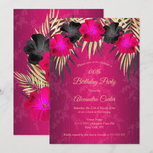 Invitación Rosas Palmas de Oro Negro Hibisco Damasco Fiesta
