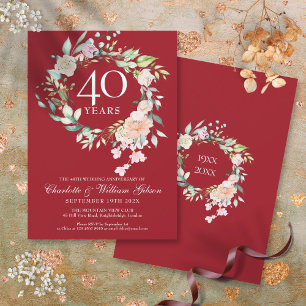 Invitación Rosas para el 40 Aniversario de Boda Guirnalda Rub