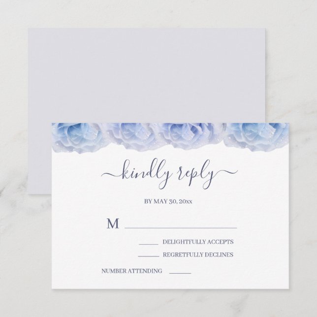 Invitación Rosas Pastel Azul Morado Elegante Boda RSVP (Anverso / Reverso)