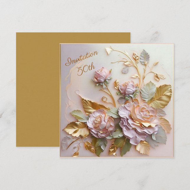 Invitación Rosas Pastel Rosegold 50 (Anverso / Reverso)