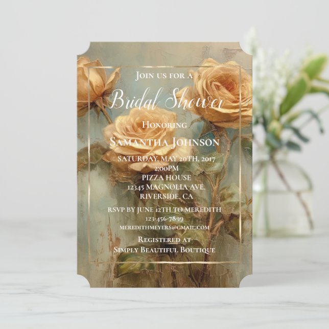 Invitación Rosas Peach Romantic Floral Bridal Shower (Anverso de pie)