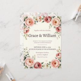 Invitación Rosas Peonía Rosadas Personalizadas Boda Romántica