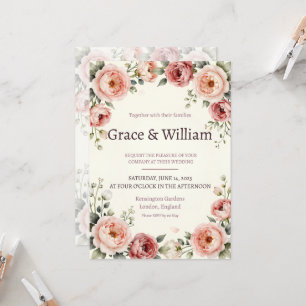 Invitación Rosas Peonía Rosadas Personalizadas Boda Romántica