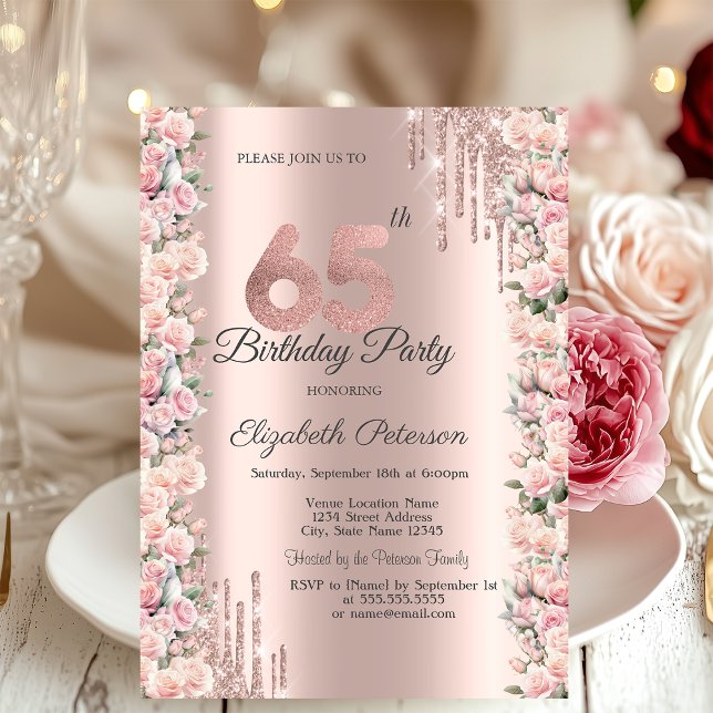 Invitación Rosas Perforaciones de Marco Rosa Oro 65 cumpleaño (Subido por el creador)