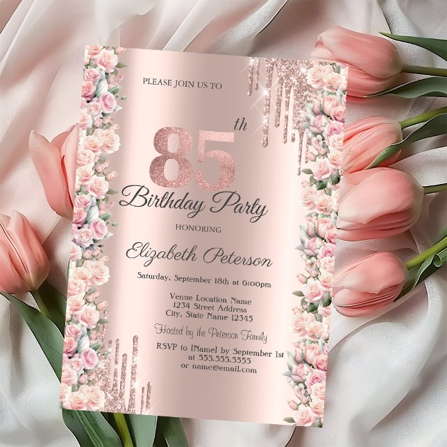 Invitación Rosas Perforaciones de Marco Rosa Oro 85 cumpleaño (Subido por el creador)