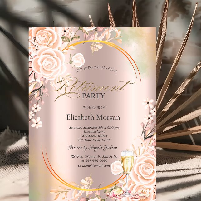 Invitación Rosas Pétalos de Prosecco Oro Rosa (Subido por el creador)