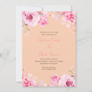 Invitación Rosas Pink Románticas Bodas de Verano Albaricoque 