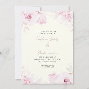 Invitación Rosas Pink Románticas Bodas Verano Amarillo Claro