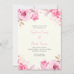 Invitación Rosas Pink Románticas Bodas Verano Amarillo Claro