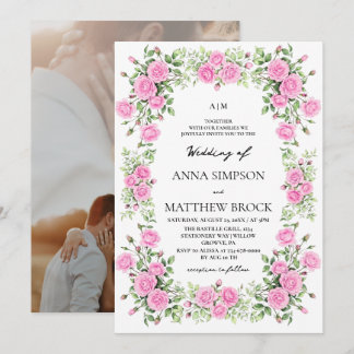 Invitación Rosas Pink Sage Elegantes Bodas Florales 