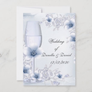 Invitación Rosas plateadas azules de boda florecen
