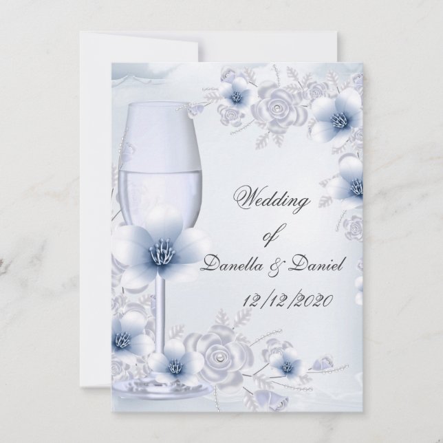 Invitación Rosas plateadas azules de boda florecen (Anverso)