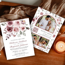 Invitación Rosas polvorientas de color rosa código QR de boda