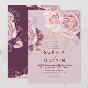 Invitación Rosas polvorientas florales rosadas Boho Boda