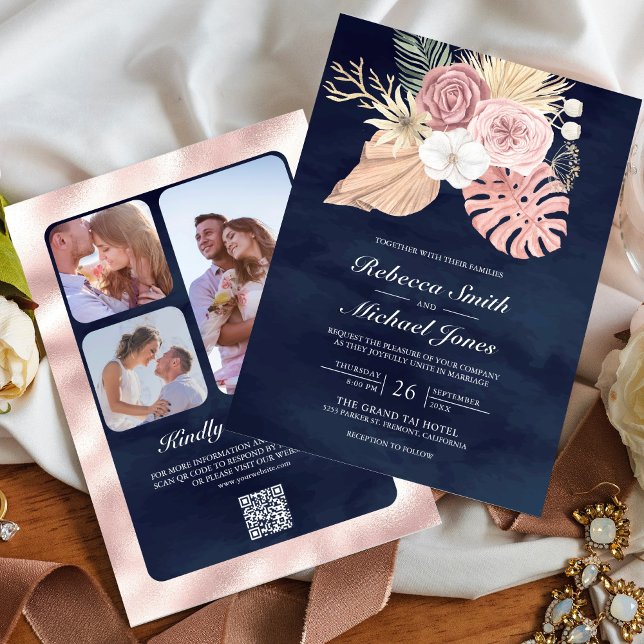 Invitación Rosas Polvorientas Rosa Claro Palma Rústica Código (Subido por el creador)