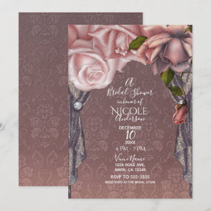Invitación Rosas Polvorientas Rosa Rosadas Regaderas de Novia