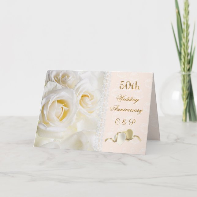 Invitación Rosas poner crema blancos, aniversario de boda de (Anverso)