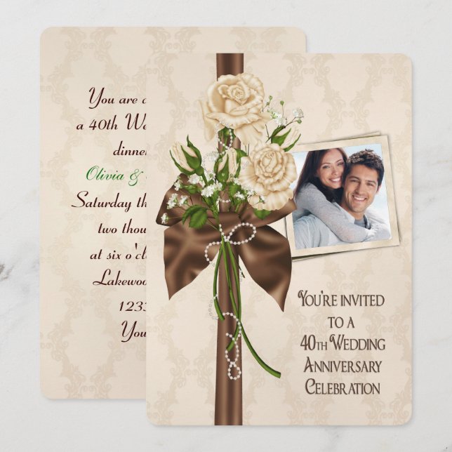 Invitación Rosas por Bodas de 40 años (Anverso / Reverso)