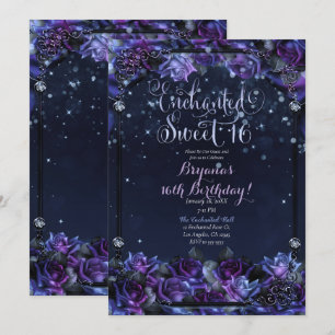 Invitación Rosas Purple Fantasy Encantadas Cumpleaños Dulces