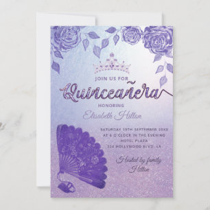 Invitación Rosas Purple Lilac fan romántico de la mano Quince