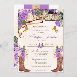Invitación Rosas púrpura claro Charro Quinceañera Occidental