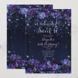 Invitación Rosas púrpura de fantasía encantada Cumple 16 Fies